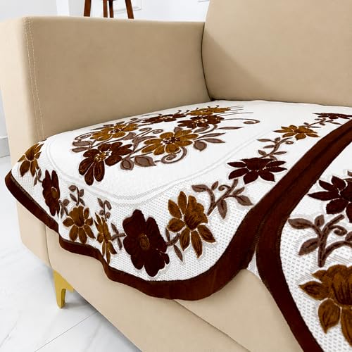 Image of Homerz Premium 'Surya Series' Sofa Cover | Stylish Sofa Protector | Net Fabric | Anti-Stain & Washable Slip Cover Exact Size Antislip (Daisy Brown, 2 Seater, Only Seat Cover)