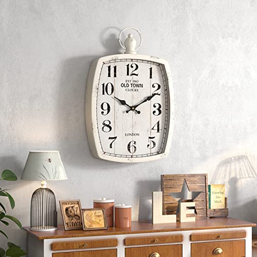Menterry Rectangle Retro Large Wall Clock, Old-Fashioned Vintage Design, White Antique Style, Battery Operated Silent Decor Wall Clocks For Farmhouse,Kitchen,Office (15.5" H X 10.2" W) #TOP6