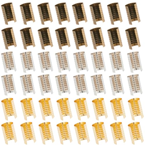 SUNNYCLUE 180Pcs 3 Colors Fold Over Crimp Clamps Metal Cord End Tips Iron Gold Silver Antique Bronze Foldable Column Fastener Connector Leather Rope Clips for Lanyard Tassel DIY Crafts Jewelry Making