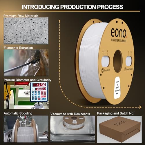EONO PETG Filament 1,75 mm Stärkere Zähigkeit PETG 3D Drucker Filament 1 kg (2,2 Pfund) Maßgenauigkeit +/- 0,03 mm für FDM 3D Druck, PETG Weiß – Bild 5
