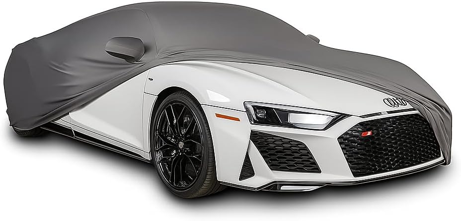 SR1 USA Audi R8 Car Cover Indoor Custom Fit 2008-2023 Ultraguard Stretch Satin - Soft Luxury Dustproof Garage Storage Cover for Audi R8 Coupe & Spyder - Premium Protection Fabric (Gray)