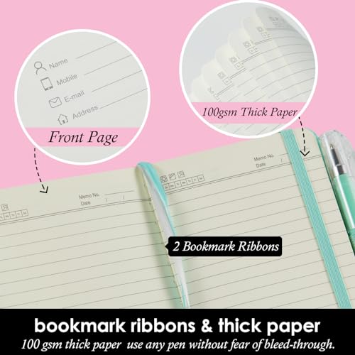 Image of 3 Pack Small Pocket Journal Notebook 3.7 inch x 5.7 inch with Pen, A6 Mini Cute Notepad for Women /Men, 408 Pages, 100Gsm Lined Paper Note Pads, Leather, Green