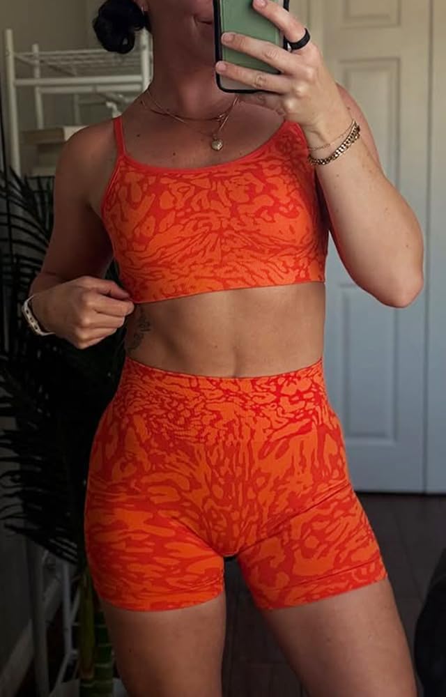 Aoxjox Seamless Camo Scrunch Workout Biker Shorts for Women Tummy Control High Waisted Athletic Gym Running Yoga Short 5" - Image 2