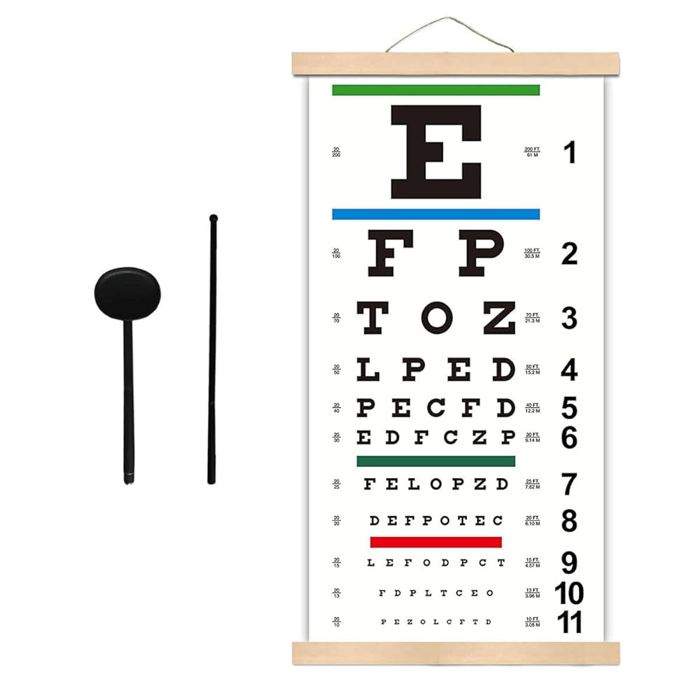 Amazon.com: Snellen Eye Chart, Eye Charts for Eye Exams 20 Feet with Wooden Frame 11x22 Inches, Canvas Low Vision Eye Test Wall Chart with Eye Occluder Hand Pointer for Kids Gifts (20 for Pdf Free Printable Full Size Printable Eye Chart