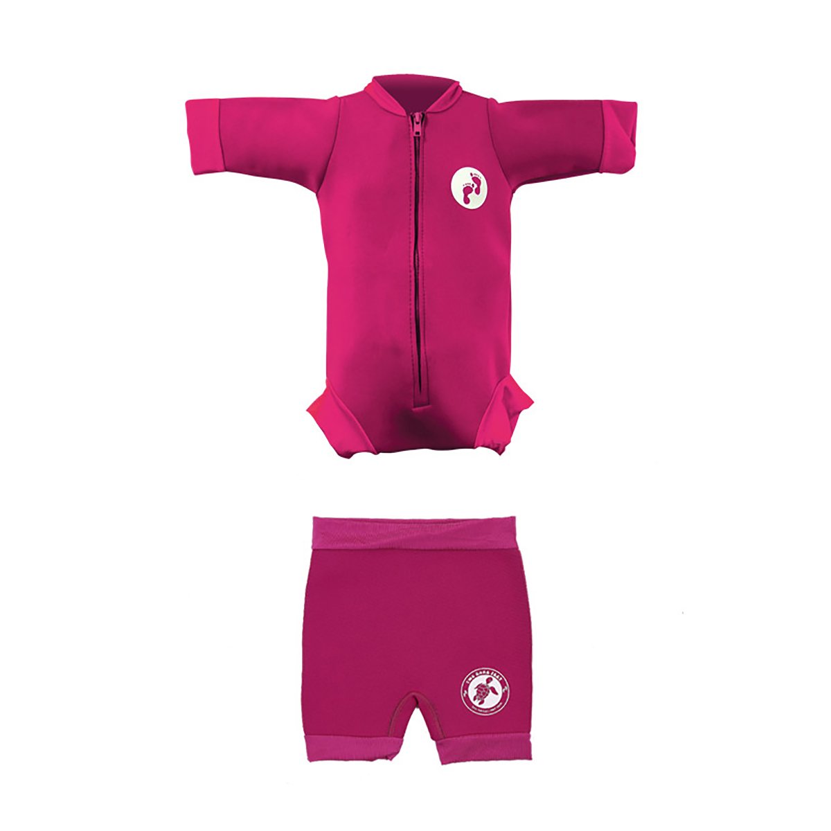 Two Bare Feet Baby Swim Kit - Newborn Wetsuit Swimsuit + Swim Nappy Shorts Set (Raspberry, Wetsuit (L) + Nappy Shorts (S))