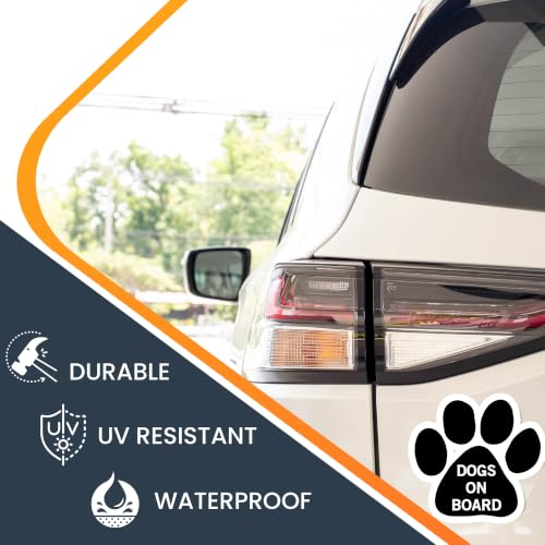 Image of Dogs on Board Pawprint Car Magnet 5 Inch 2 Pack, Dog Lover Gift | Heavy duty magnetic decal for car, truck, SUV or fridge, full color UV printed