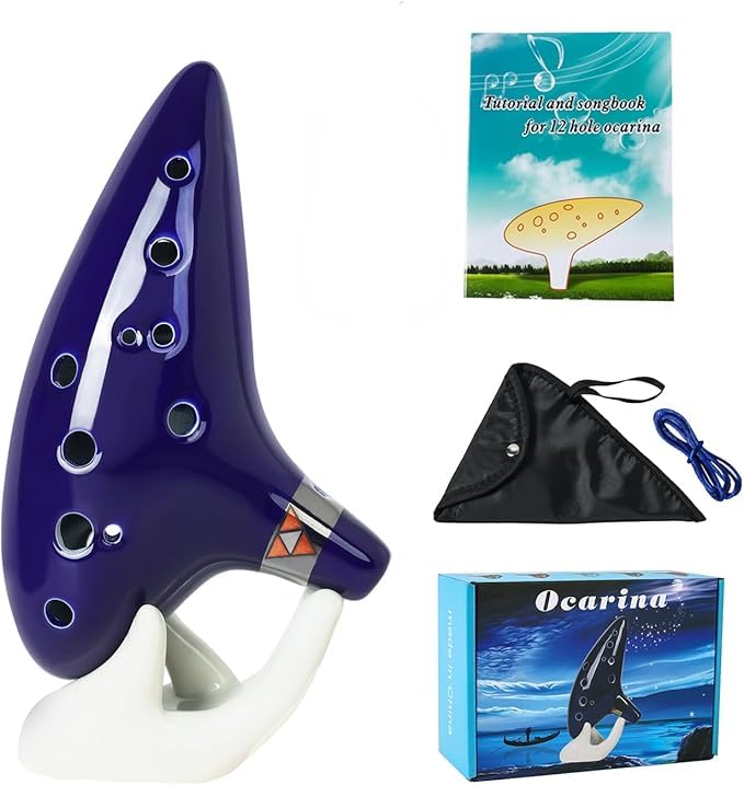 Ocarina Zelda, MCSWSEE Ocarina de Cerámica, Flauta de 12 Agujeros C Alto, con Libro de Canciones, forma de mano, bolsa protectora negra y Funda