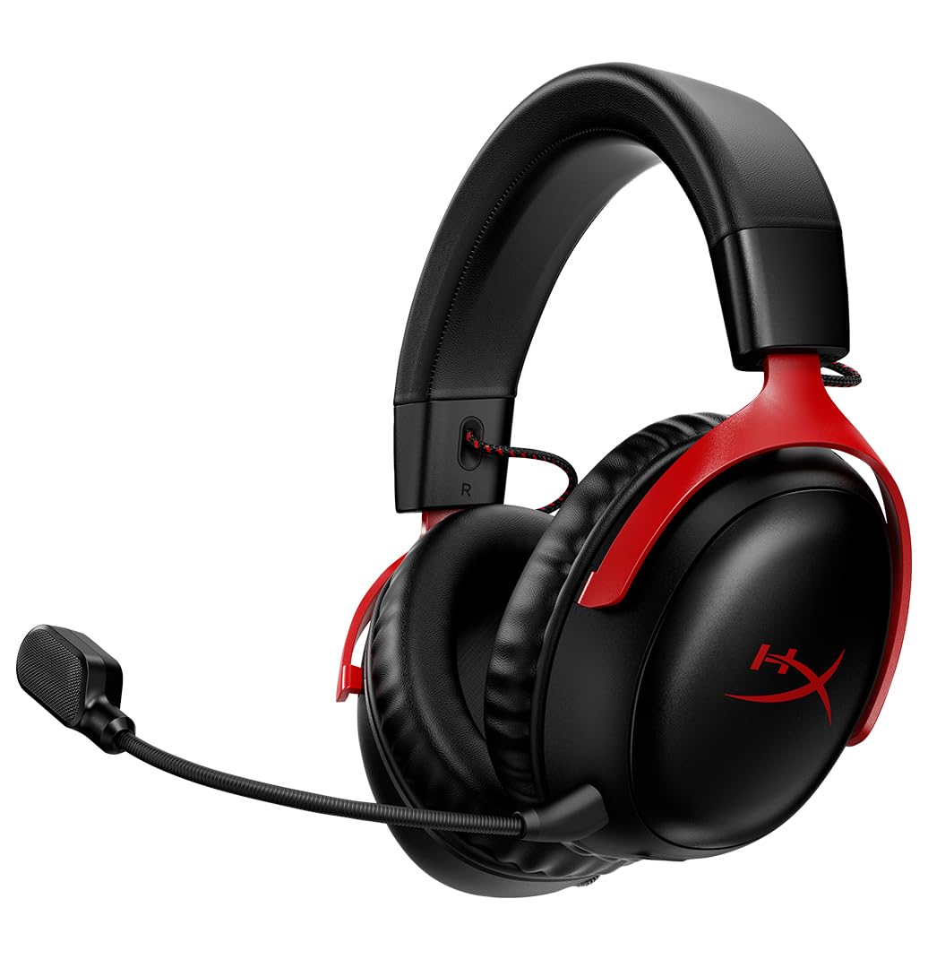 hyperx cloud iii wireless – gaming headset for pc, ps5, ps4, up to 120-hour battery, 2.4ghz wireless, dts spatial audio, 53mm angled drivers, memory foam, durable frame, 10mm microphone, black/red