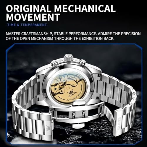 Image of OLEVS Men's Automatic Watch Batteryless Waterproof Mechanical Self Winding Stainless Steel Dress Luxuxry Wrist Watch with Tourbillon, Day-Day-Year & Chronograph Gift for Him Relojes de Hombres