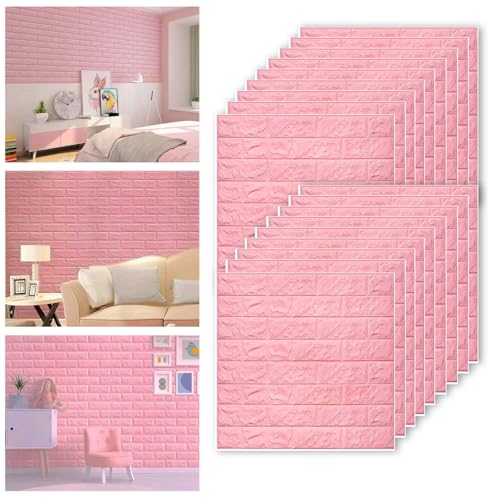 Image of SMEF 3D Foam Wallpaper Wall Panels Self-Adhesive Waterproof PE Foam, Ceiling Wallpaper for Bedroom Furniture, 57.5 Sq.Ft Peel and Stick - 70 x 70 cm Pink Pack of