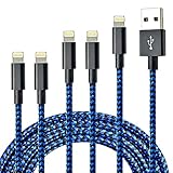 CUGUNU iPhone Charger, 5 Pack 3/3/6/6/10FT Apple MFi Certified USB Lightning Cable Nylon Braided Fast Charging Cord Compatible for iPhone 13/12/11/X/Max/8/7/6/6S/5/5S/SE/Plus/iPad - Black Blue