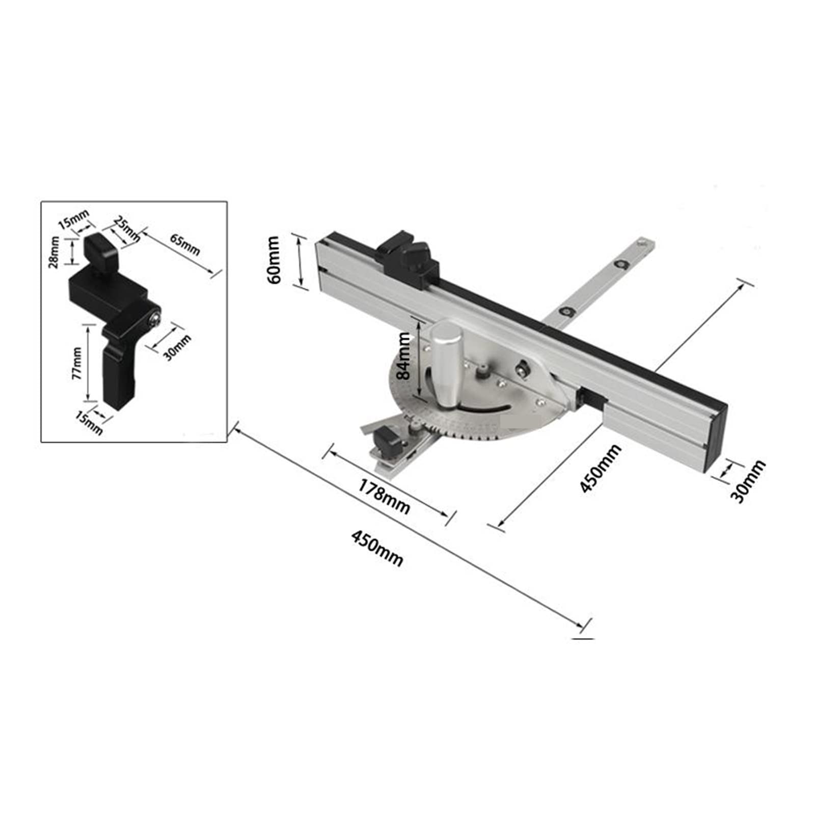Jauge à onglets de 450mm avec butée de piste scie à Table routeur jauge à onglets règle d'assemblage de sciage jauge à onglets scie à Table Pour mesurer(Single tenon)