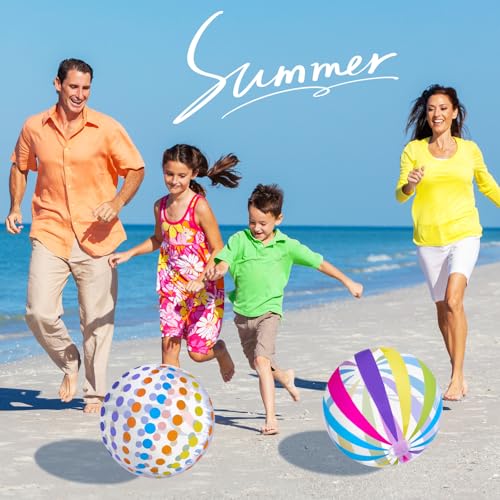 Farnirvana 2 Stück Wasserball Aufblasbar, 40cm Bunt Gestreifter WasserbäLle, Aufblasbarer Ball, Aufblasbare Schwimmbad Spielzeu, für Schwimmbad, Strand,Outdoor-Aktivitäten