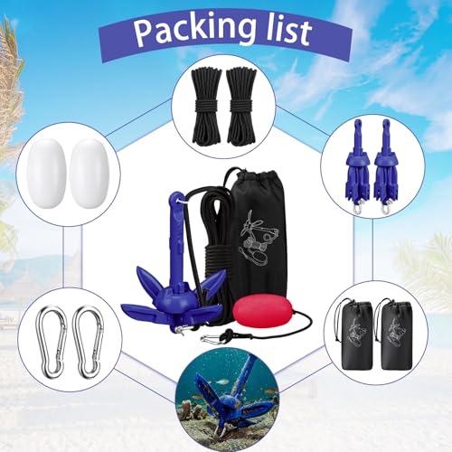 Image of Lounsweer 2 Pack 1.5 /3.5 lb Marine Kayak Anchor Kit Folding Grapnel Anchor Kit Boat Kayak Fishing Accessories for Small Boats Kayaks Canoe Paddle Boards