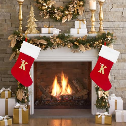 Kerstkousen, 50 cm, gepersonaliseerde kerstkous met brief, groot monogram, rode kerstkousen met naamplaatje, pluche hangende kousen, geschenken, sok voor kerstdecoratie, boomvakantie-ornament (K) - Afbeelding 6