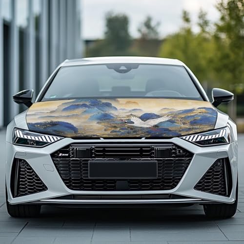 Image of Car Hood Cover Protector, A Weather-Resistant Snow Cover with Landscape Painting Design for Car Hood Vents
