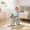 Qaba Kids Rocking Horse for Toddler 3-5, Plush Ride on Horse Wooden Rocker with Realistic Sounds, Gray
