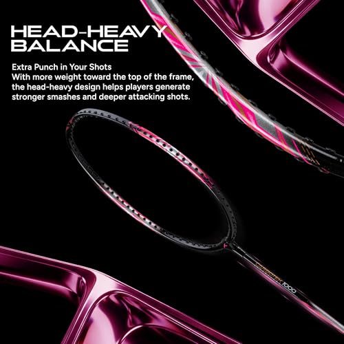 Image of Hundred Carbotek 1000 Badminton Rackets (Pack of 2) | Superlight Head-Heavy Racket for Smash Power | Slim Shaft, Carbon Graphite Shaft & Curve Frame for Better Sweet Spot