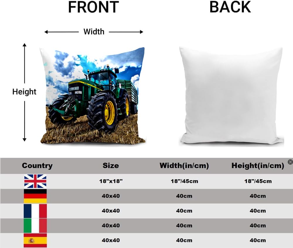 HUASHUZI Cushion Cover Tractor Gifts for Men Bedroom Accessories Boys Room Decor Kids Farming Throw Pillow Case Farm Home Decorations Couch Sofa 18"x18"(45x45cm) - Image 2