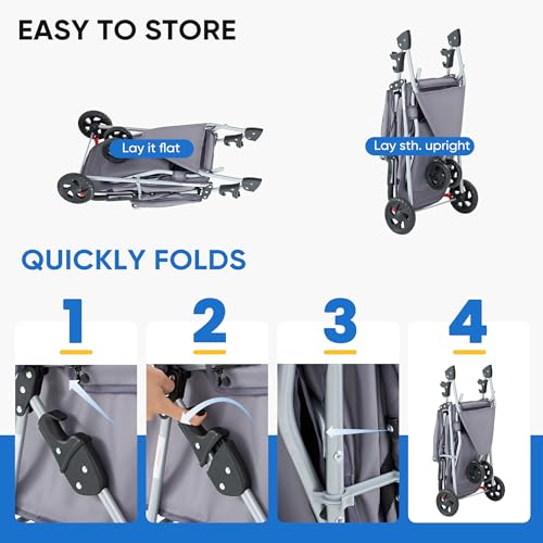 Image of NEWBULIG 3 Wheel Pet Stroller for Dogs and Cats, Foldable, Lightweight and Durable, Ideal for Small to Medium Pets, Includes Storage Basket and Cup Holders