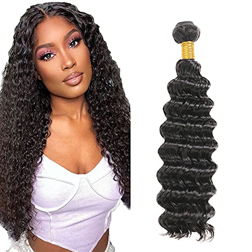 Tissage deep wave en cheveux humains vierges d'une douceur soie de 30"伴