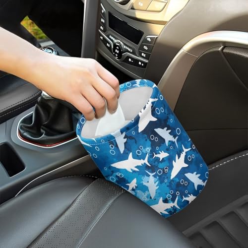 Image of Blue Shark Car Trash Bin Hanging, Waste Basket - Cute, Portable, Collapsible, Waterproof Rubbish Bag for Back Seat, Floor, or Hanging Headrest