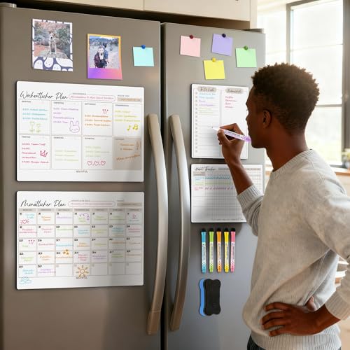 BIROYAL 4 Stk Magnetisch Wochenplaner Abwischbar 2026 - Wochenplaner & Monatsplaner Abwischbar, Familienplaner inkl. Habit Tracker & To Do List - Haushaltsplaner - Magnettafel für Kühlschrank
