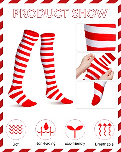 12 Pairs Women Long Striped Socks over Knee Tights Striped High Socks Arm Warmer Gloves Set for Christmas Halloween Cosplay3
