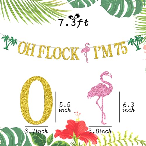 Image of Oh Flock I'm 75 Banner, Glitter Happy 75th Birthday Anniversary Party Decorations, Pineapple Party Decor, Hawaiian Luau Tropical Aloha 75 Theme Party Photo Props