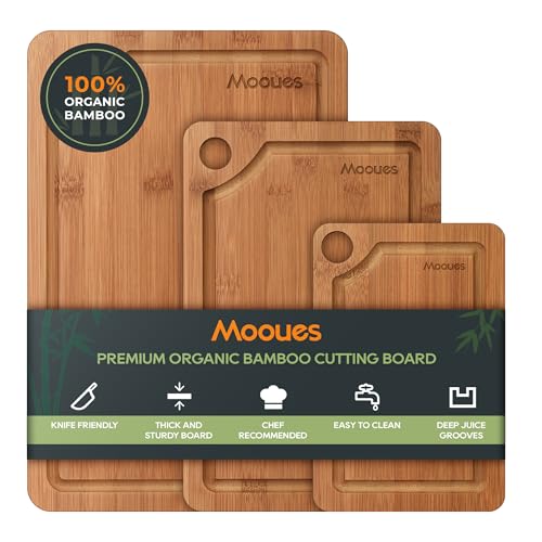 Bamboo Cutting Board for Kitchen, Knife-Friendly Wooden Cutting Boards Set 3-Piece with Juice Groove, Durable Chopping Boards for Meat, Vegetables, Fruits, Cheese – Multi-Purpose, Kitchen Gifts