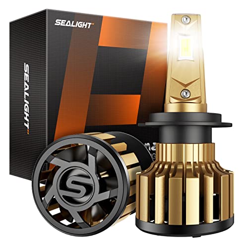 SEALIGHT P1 H7 LED Bulbs, Only Fit Projector Lens Conversion Kit with 120W 600% Brightness 6000K Bright White 15000RPM Turbo Fan 360-Degree Adjustable IP68 Waterproof Plug-and-Play