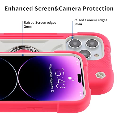 Image of MARKILL Compatible with iPhone with Built-in 360Rotating Ring Stand, Military Grade Drop Protection Full Body Rugged Heavy Duty Case Durable Cover (Hot Pink, iPhone 14 Pro Max 6.7 inch)
