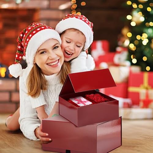 Image of Rsgift 2 Pack Red Gift box,14x11x7 inch Packaging Gift Boxes with Lids for Valentines Day,Large Gift Boxes for Presents Birthday Christmas,Thanksgiving Day