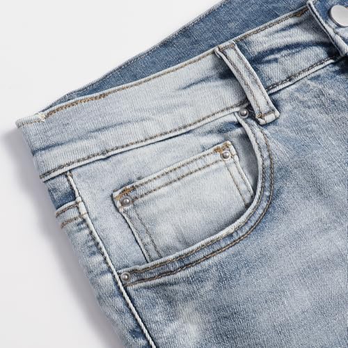 Men's Casual Elastic Tight Denim Straight Leg Mid Waist Jeans with Pockets4