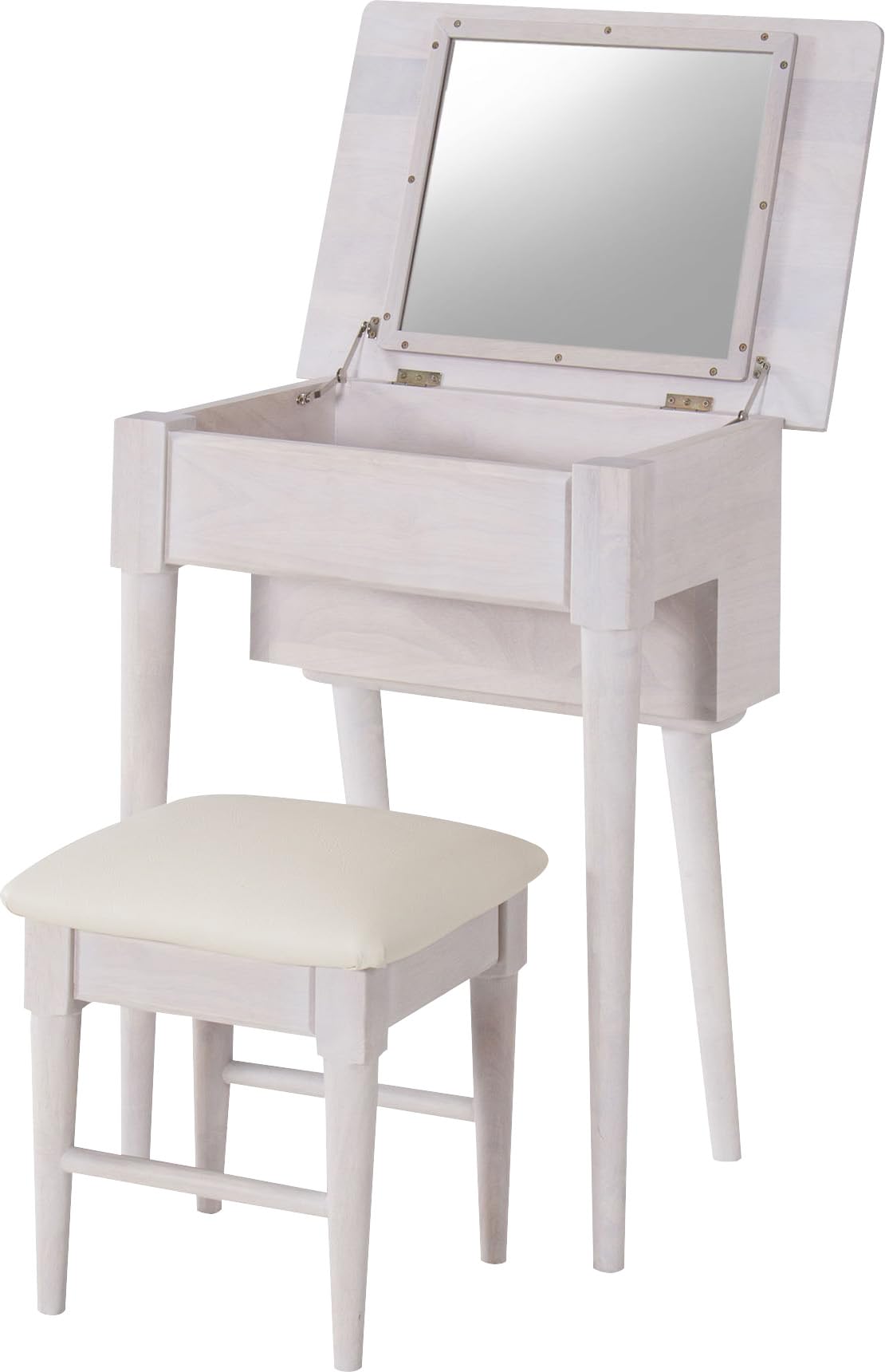 ホワイトドレッサー LEDライト付き エレガント 三面鏡 女優ドレッサー スツール