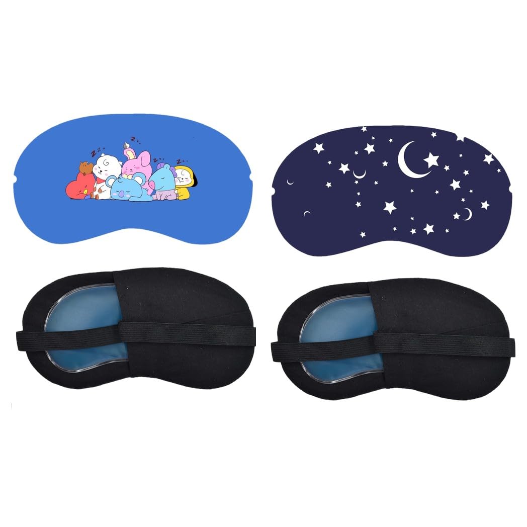 Aoxeria Kawaii Friends, Moon and Stars Sleeping Eye Mask Combo, Soft Comfortable Light-Blocking Eye Cover for Women, Men & Kids, Reusable Blindfold for Night Sleep, Nap, Travel, Flight (Pack of 2)-image-40