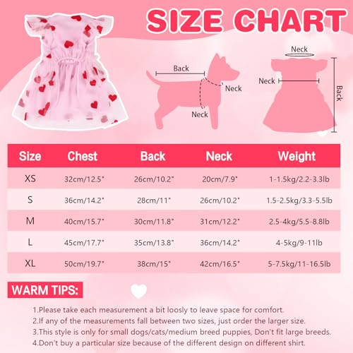 Yaopelky Niedliches Hundekleid, Prinzessinnen-Herz, Blume, Haustierkleidung für Katzen, kleine, mittelgroße Hunde, atmungsaktiv, Welpen, Tüllkleid, Haustier-Outfit für Yorkie, Teddy, Chihuahua,