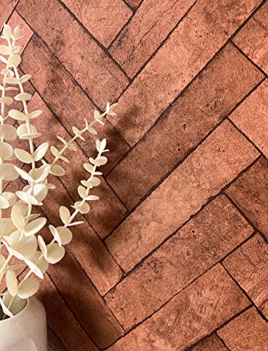 Newroom Papel pintado Rojo Ladrillo Tejido no Tejido - Moderno Cobre Terracota Clinker Espinas de pescado Óptica 3D