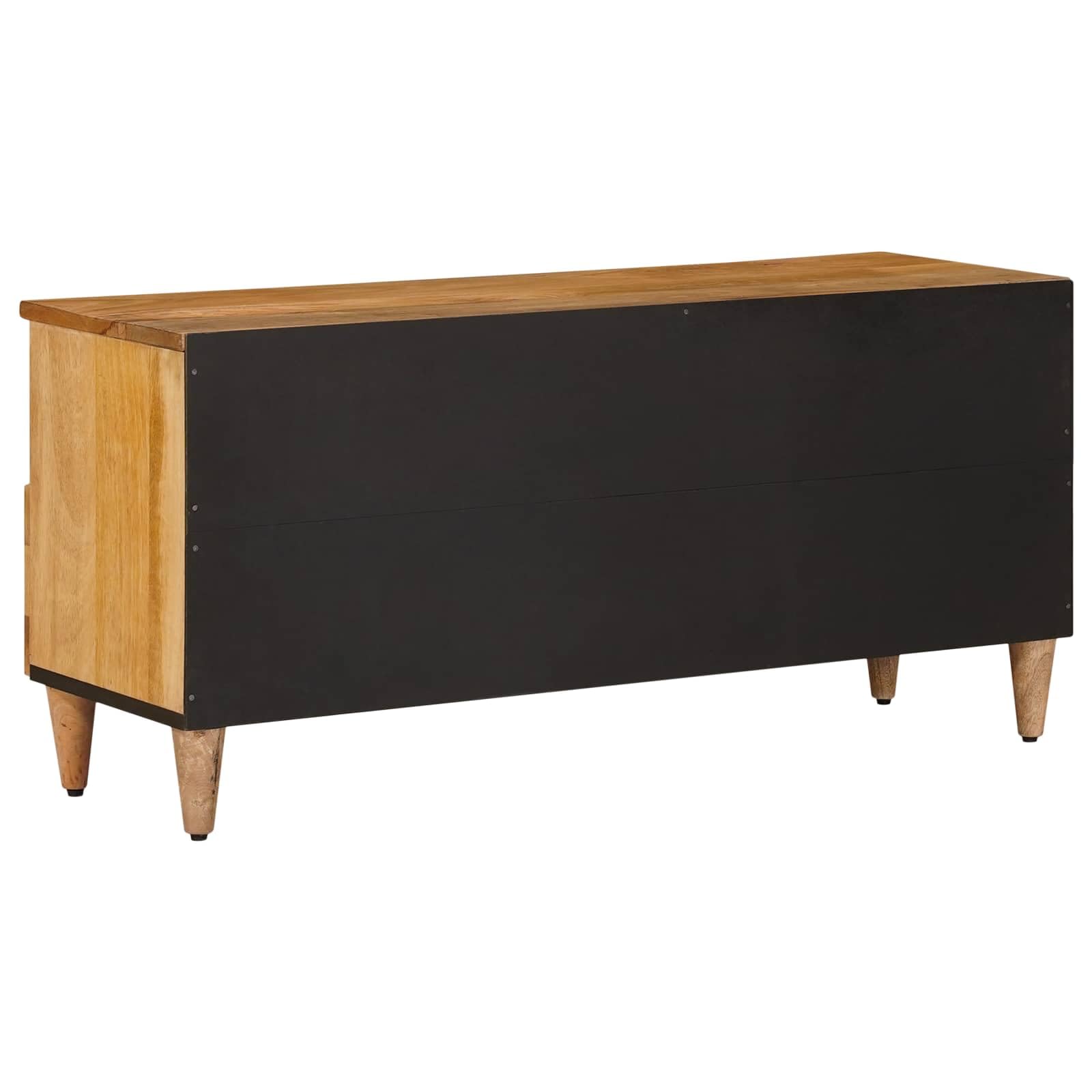 Mobile TV in legno massello di mango naturale, 100 x 33 x 46 cm, con ripiano e cassetti, per soggiorno, home theater, gaming, CD e DVD