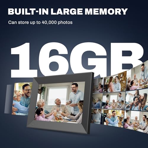 Image of 8 inch Digital Picture Frame, 16GB, Touchscreen, WiFi Wall-Mount Frame for Home /Business, 1200x800 HD, Share via App, Email, USB & Micro SD, Black