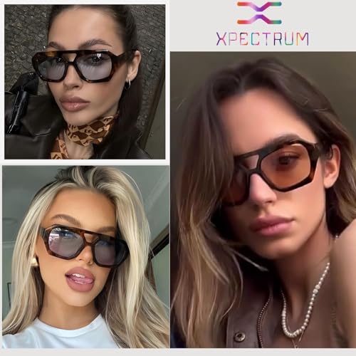Xpectrum Retro Trendy Aviator Sunglasses for Womens Mens Vintage Hexagonal Square Double Bridge Sun Glasses X96663