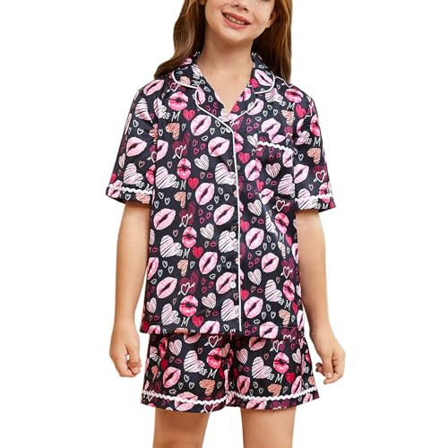 Jxstar Girls Boys Satin Pajamas Sets Kids Button-Down Silk PJS Lounge Sets Sleepwear