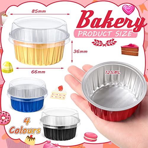 200 Pcs Aluminum Foil Cupcake Baking Cups 4.2 Oz Disposable Ramekins Cupcake Liners Dessert Cups With Lids Mini Cake Pans Holders Mini Cheesecake Container For Valentine's Day Party (Bright Colors) #TOP2