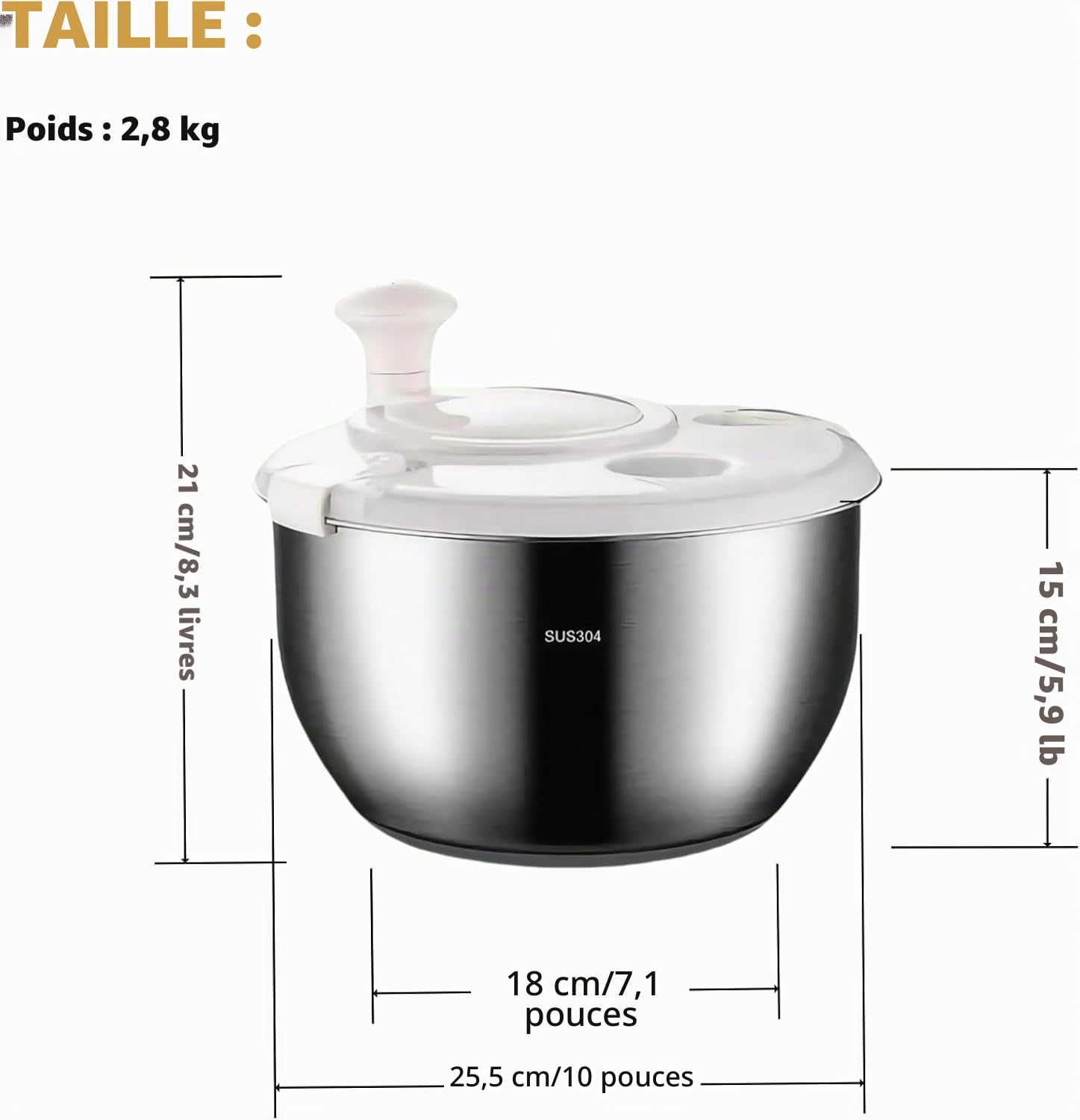 Générique Essoreuse à Salade INOX 6L – Essoreuse de Légumes, Lave-Fruits & Déshydrateur de Laitue, Meilleur Choix Manuel BPA-Free pour Cuisine Maison ou Commerciale,Stainless Steel 6L