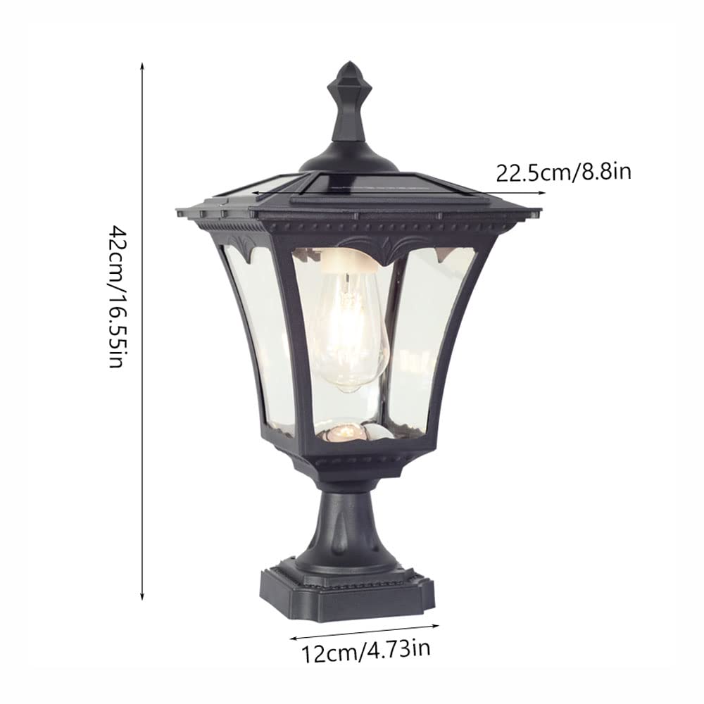 Solarna lampa słupkowa 16,5" z zewnętrzną osłoną słupka z podstawą montażową na molo, wodoodporny filar w prostym stylu europejskim, przezroczysty szklany abażur, lampion
