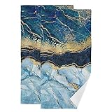 Bolaz Bath Towels Set of 2 Hand Towels for Bathroom Cotton Blue Gold Marble Abstract Modern Decorati