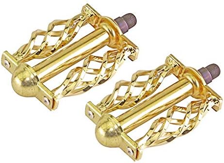 Gold Twisted Bike Pedals with Cage 1/2". Works on 1 Piece cranks. Sold as a Pair. Bike Part for Cruiser, BMX, Lowrider, Trike, Bicycle Parts