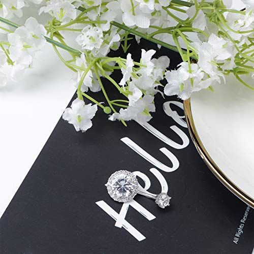 Sllaiss Cz Halo Belly Button Rings For Women 925 Sterling Silver 14G Belly Rings Round Cubic Zirconia Body Jewelry Curved Barbells Navel Rings 3/8" 10Mm #TOP5