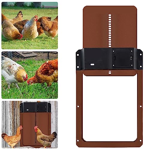 Automatic Chicken Coop Door Water Resistant Upgraded Chicken Door Opener Light Sensing Chicken Coop Door Coop Door Battery Powered Automatic On And Off (Brown) #TOP2