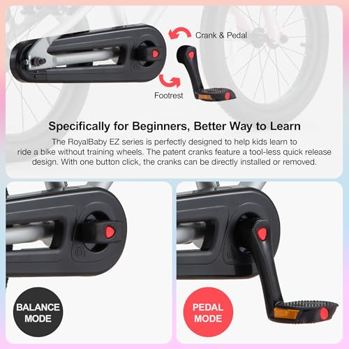 Image of RoyalBaby EZ-Pro Kids Bike, Lightweight Aluminum 2-in-1 Balance to Pedal Bike with One-Key Switch, 14 16 18 20 Inch for Age 3-10 Years